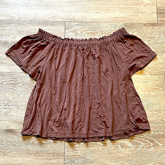 ARITZIA • WILFRED • Sartre Off-Shoulder Flowy T-Shirt • Small • Mauve Brown - Picture 8 of 13